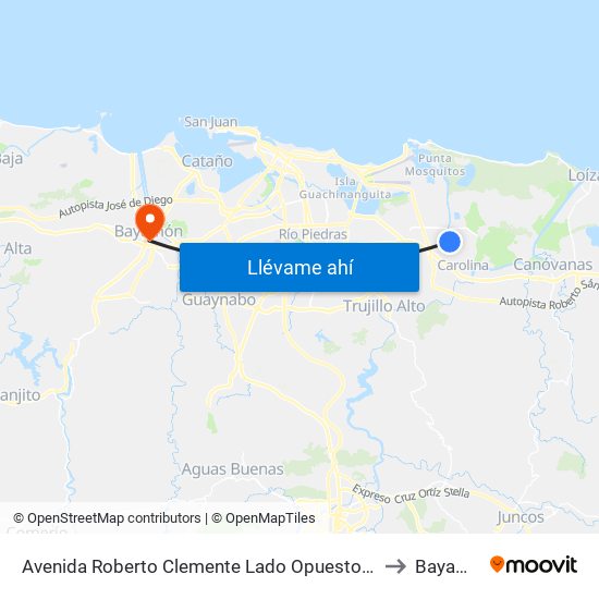 Avenida Roberto Clemente Lado Opuesto Calle 78 to Bayamón map