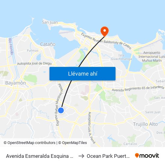 Avenida Esmeralda Esquina Calle 22 to Ocean Park Puerto Rico map