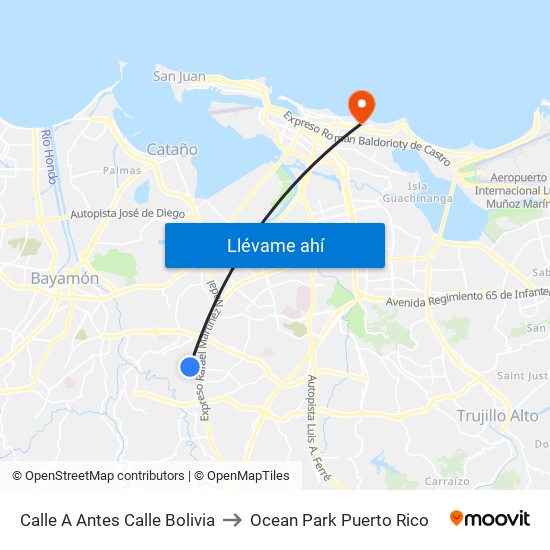 Calle A Antes Calle Bolivia to Ocean Park Puerto Rico map