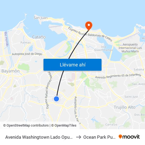 Avenida Washingtown Lado Opuesto Calle Bilbao to Ocean Park Puerto Rico map