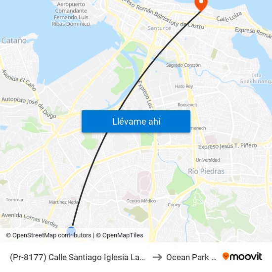 (Pr-8177) Calle Santiago Iglesia Lado Opuesto Sector Yambele to Ocean Park Puerto Rico map