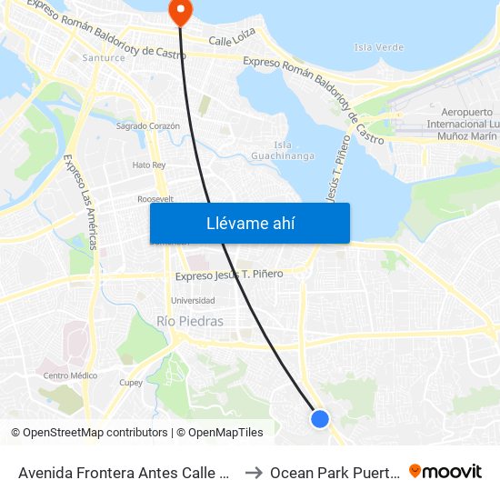 Avenida Frontera Antes Calle Cantizales to Ocean Park Puerto Rico map