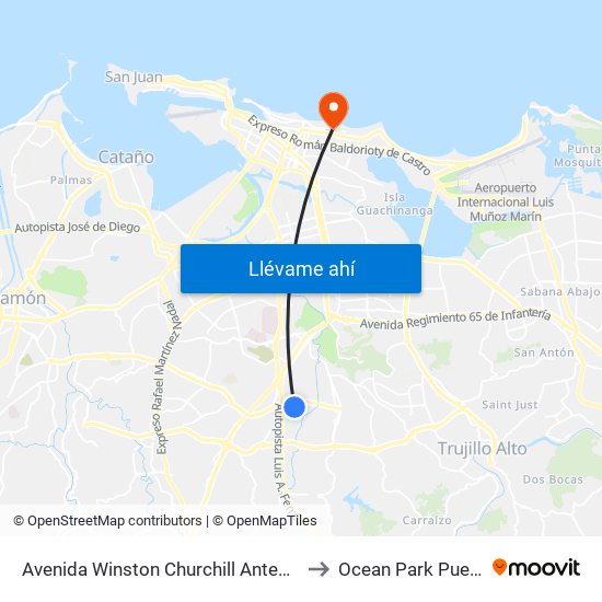 Avenida Winston Churchill Antes Calle Parana to Ocean Park Puerto Rico map