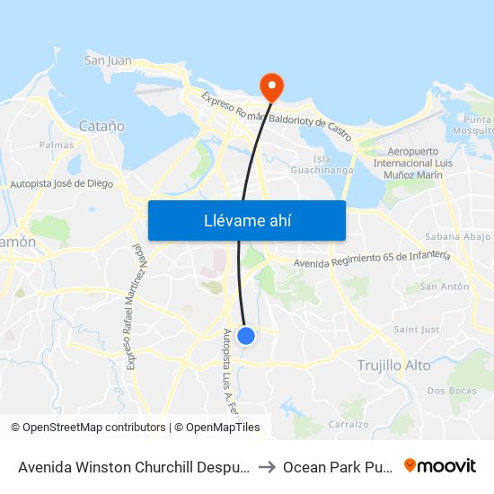 Avenida Winston Churchill Despues Calle Jajome to Ocean Park Puerto Rico map