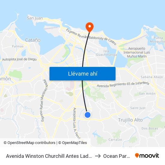 Avenida Winston Churchill Antes Lado Opuesto Calle Gustavo Becquer to Ocean Park Puerto Rico map