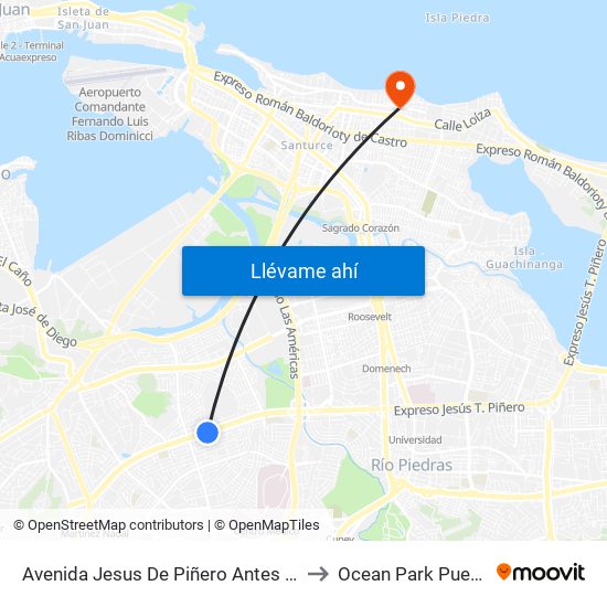 Avenida Jesus De Piñero Antes Calle 15 S.E. to Ocean Park Puerto Rico map