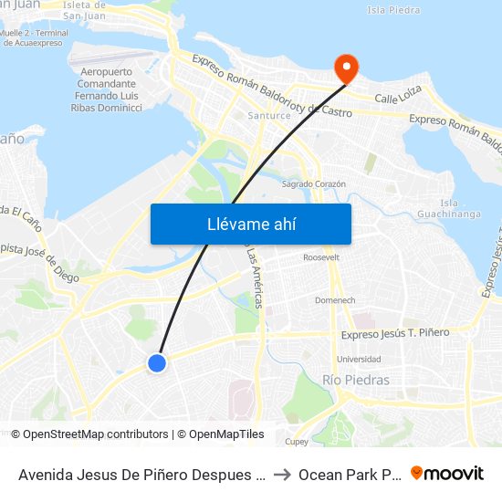 Avenida Jesus De Piñero Despues Calle Caparra Heights to Ocean Park Puerto Rico map