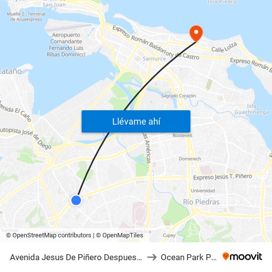 Avenida Jesus De Piñero Despues Avenida San Patricio to Ocean Park Puerto Rico map