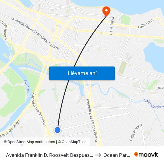 Avenida Franklin D. Roosvelt Despues Calle Soldado Rafael Llamar Guerra to Ocean Park Puerto Rico map
