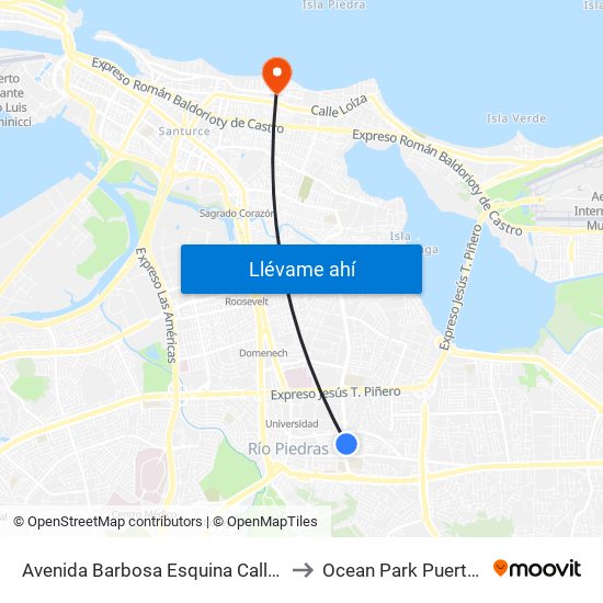 Avenida Barbosa Esquina Calle Robles to Ocean Park Puerto Rico map