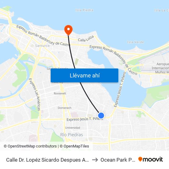 Calle Dr. Lopéz Sicardo Despues Avenida Jesus T. Piñero to Ocean Park Puerto Rico map