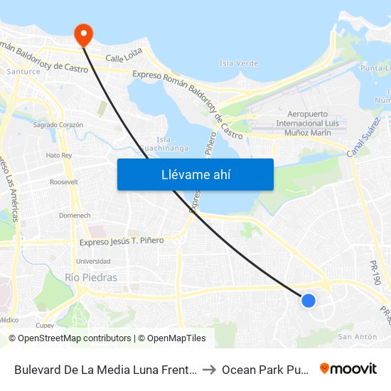 Bulevard De La Media Luna Frente Home Depot to Ocean Park Puerto Rico map