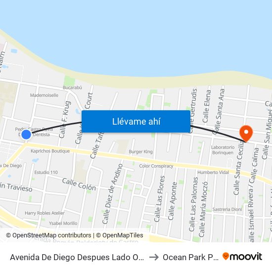 Avenida De Diego Despues Lado Opuesto Calle Las Maria to Ocean Park Puerto Rico map