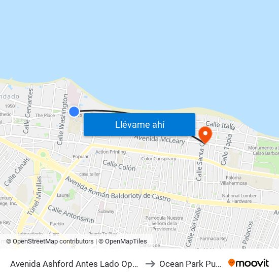 Avenida Ashford Antes Lado Opuesto Calle Nain to Ocean Park Puerto Rico map