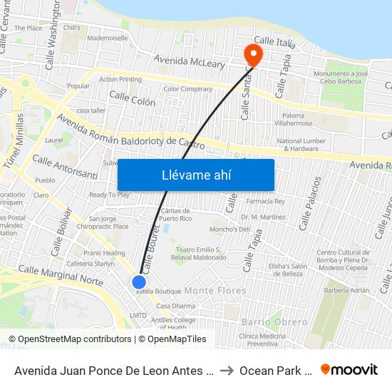 Avenida Juan Ponce De Leon  Antes Lado Opuesto Calle Bouret to Ocean Park Puerto Rico map