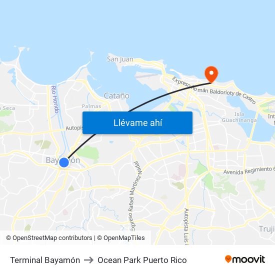 Terminal Bayamón to Ocean Park Puerto Rico map