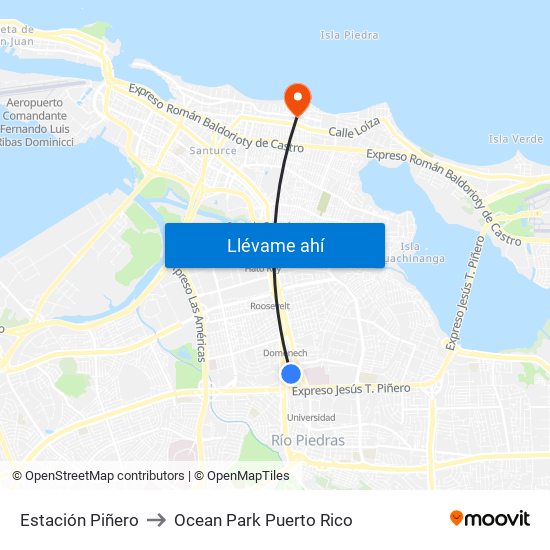 Estación Piñero to Ocean Park Puerto Rico map