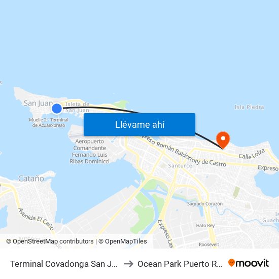 Terminal Covadonga San Juan to Ocean Park Puerto Rico map