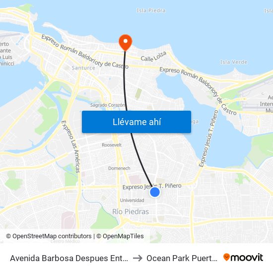 Avenida Barbosa Despues Entrada Upr to Ocean Park Puerto Rico map
