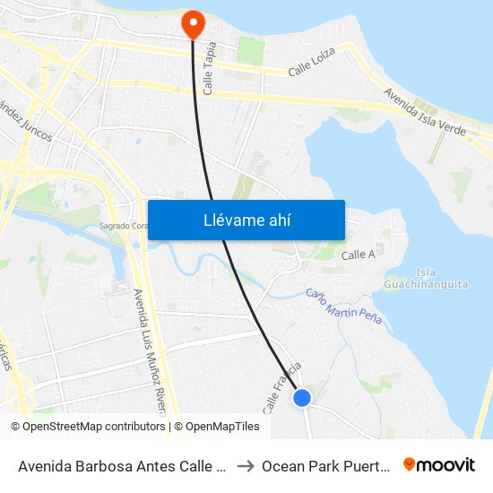Avenida Barbosa Antes Calle America to Ocean Park Puerto Rico map