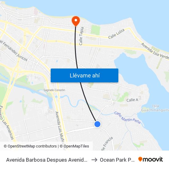 Avenida Barbosa Despues Avenida Franklin D. Roosvelt to Ocean Park Puerto Rico map