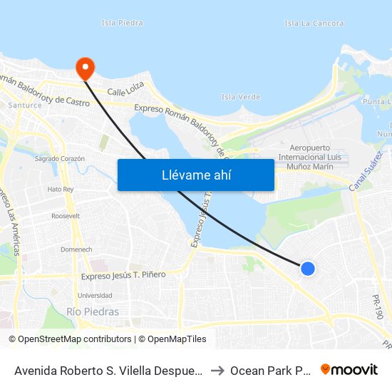 Avenida Roberto S. Vilella Despues Calle Felix De Azar to Ocean Park Puerto Rico map