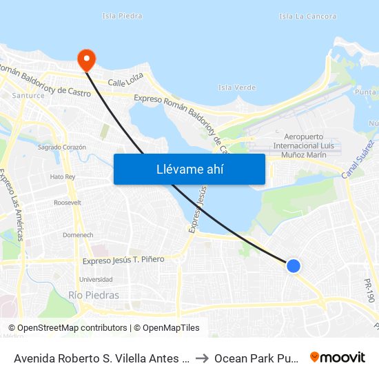 Avenida Roberto S. Vilella Antes Calle Linacero to Ocean Park Puerto Rico map