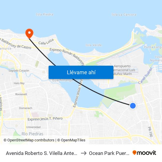 Avenida Roberto S. Vilella Antes Calle 258 to Ocean Park Puerto Rico map