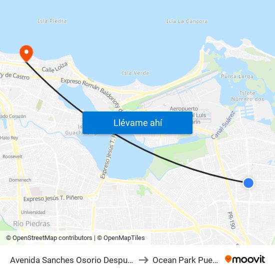 Avenida Sanches Osorio Despues Calle 128 to Ocean Park Puerto Rico map