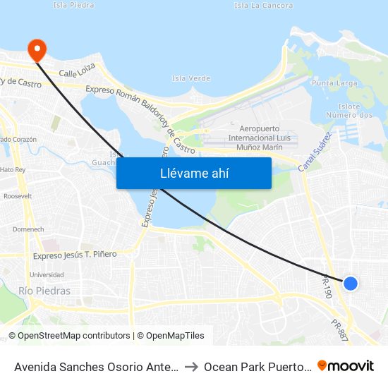 Avenida Sanches Osorio Antes Via 4 to Ocean Park Puerto Rico map