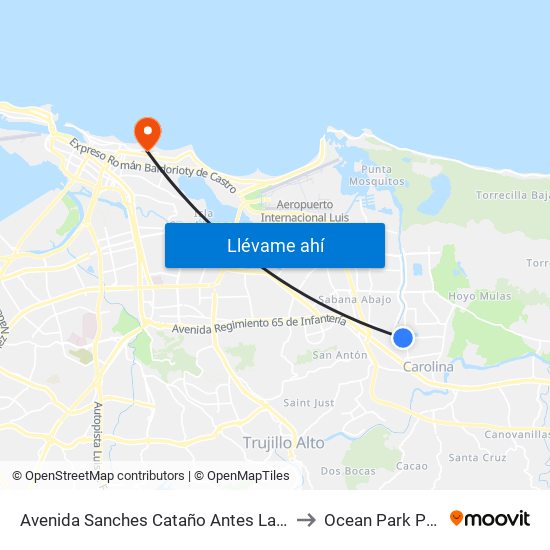 Avenida Sanches Cataño Antes Lado Opuesto Calle 15 to Ocean Park Puerto Rico map