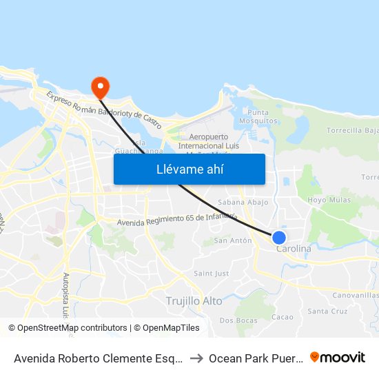 Avenida Roberto Clemente Esquina Calle 9 to Ocean Park Puerto Rico map