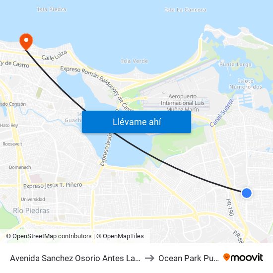 Avenida Sanchez Osorio Antes Lado Opuesto Via 2 to Ocean Park Puerto Rico map