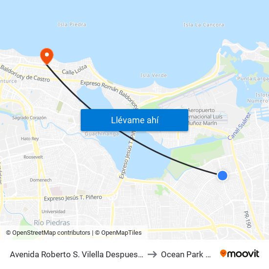 Avenida Roberto S. Vilella Despues Avenida El Comandate to Ocean Park Puerto Rico map