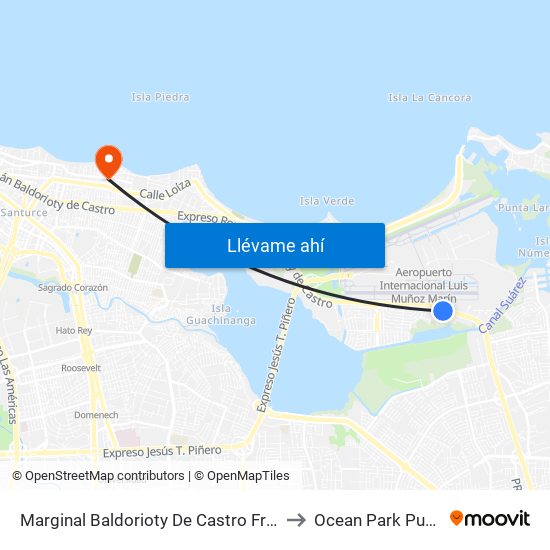 Marginal Baldorioty De Castro Frente Enterprice to Ocean Park Puerto Rico map