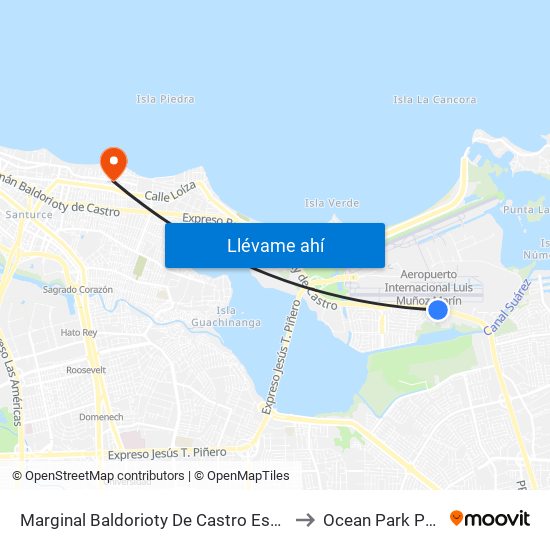 Marginal Baldorioty De Castro Esquina Calle Joaquina to Ocean Park Puerto Rico map