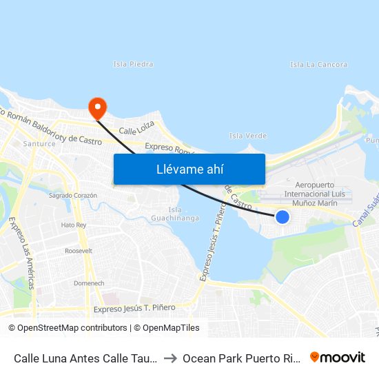 Calle Luna Antes Calle Tauro to Ocean Park Puerto Rico map