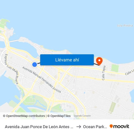 Avenida Juan Ponce De León Antes Lado Opuesto Calle Roncabado to Ocean Park Puerto Rico map