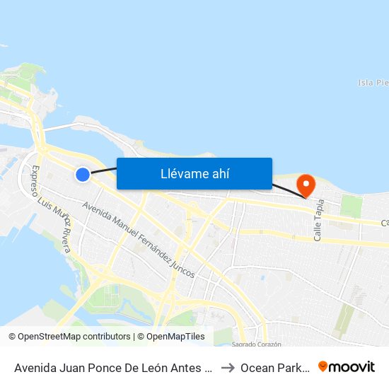 Avenida Juan Ponce De León Antes Lado Opuesto Calle Waymouth to Ocean Park Puerto Rico map