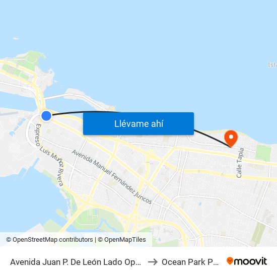 Avenida Juan P. De León Lado Opuesto Calle Olimpo to Ocean Park Puerto Rico map