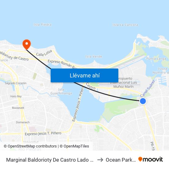 Marginal Baldorioty De Castro Lado Opuesto Iglesia Fuente Agua Viva to Ocean Park Puerto Rico map