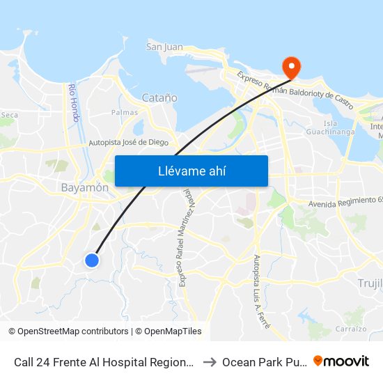 Call 24 Frente Al Hospital Regional (Lado Opuesto) to Ocean Park Puerto Rico map