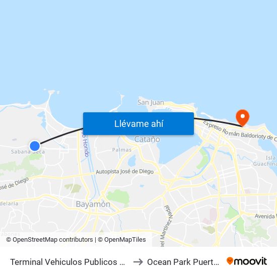 Terminal Vehiculos Publicos Toa Baja to Ocean Park Puerto Rico map
