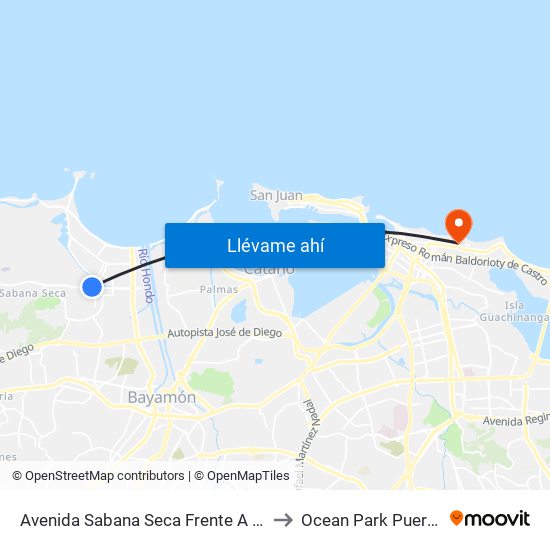 Avenida Sabana Seca Frente A Walgreens to Ocean Park Puerto Rico map