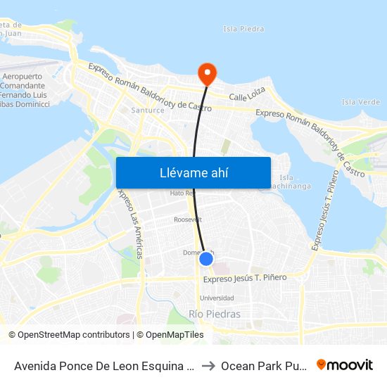 Avenida Ponce De Leon Esquina Calle Coll Toste to Ocean Park Puerto Rico map