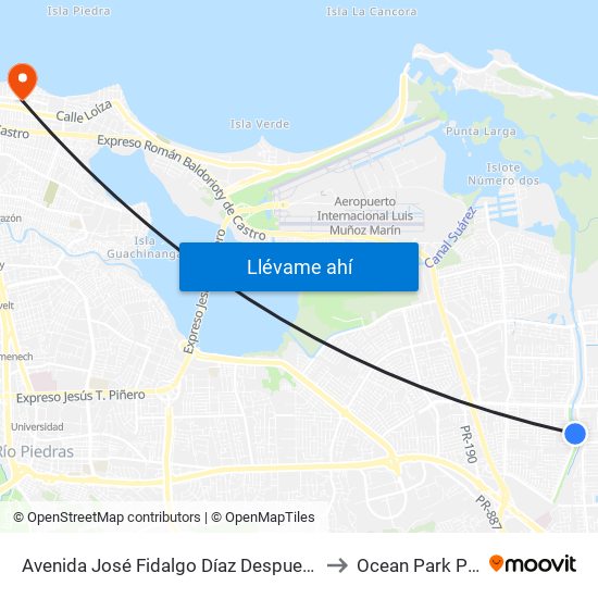 Avenida José Fidalgo Díaz Despues Lado Opuesto Vía 25 to Ocean Park Puerto Rico map