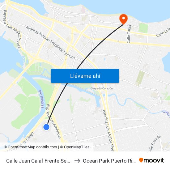 Calle Juan Calaf Frente Sears to Ocean Park Puerto Rico map