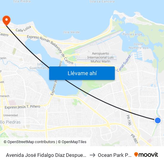 Avenida José Fidalgo Díaz Despues Lado Opuesto Vía 26 to Ocean Park Puerto Rico map