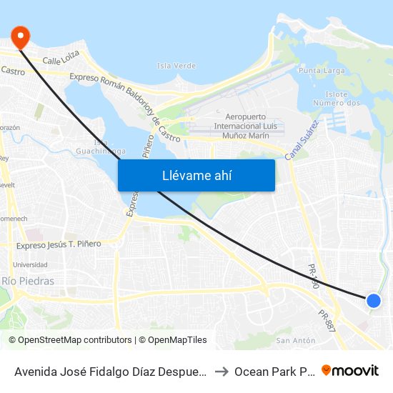 Avenida José Fidalgo Díaz Despues Lado Opuesto Vía 44 to Ocean Park Puerto Rico map