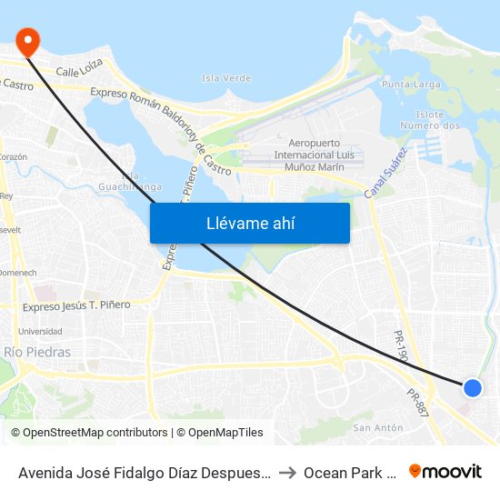 Avenida José Fidalgo Díaz Despues Lado Opuesto Vía Leticia to Ocean Park Puerto Rico map